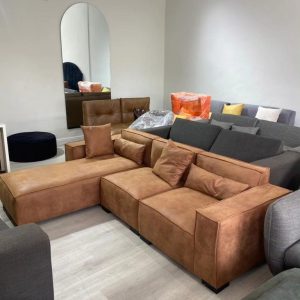 L-shape sectional sofa made with quality brown fabric