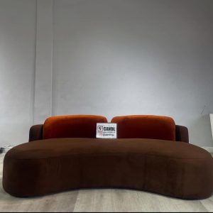 4-seater curved sofa made with super quality brown and burnt orange velvet