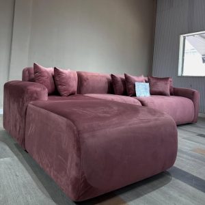Rose Quartz Pink Velvet L-Shaped Sofa