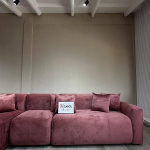 Rose Quartz Pink Velvet L-Shaped Sofa