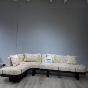 Sectional sofa with wooden base made with Newsletter matte fabric
