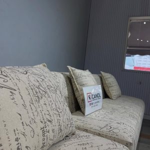 Sectional sofa with wooden base made with Newsletter matte fabric