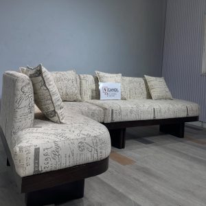 Sectional sofa with wooden base made with Newsletter matte fabric