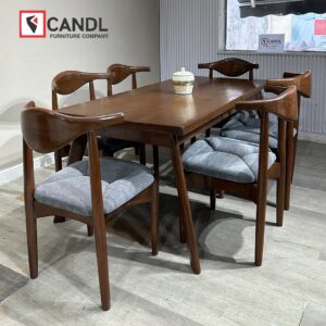 6-seater walnut wood dining set