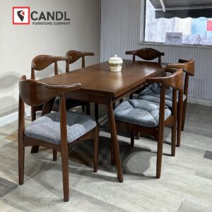 6-seater walnut wood dining set