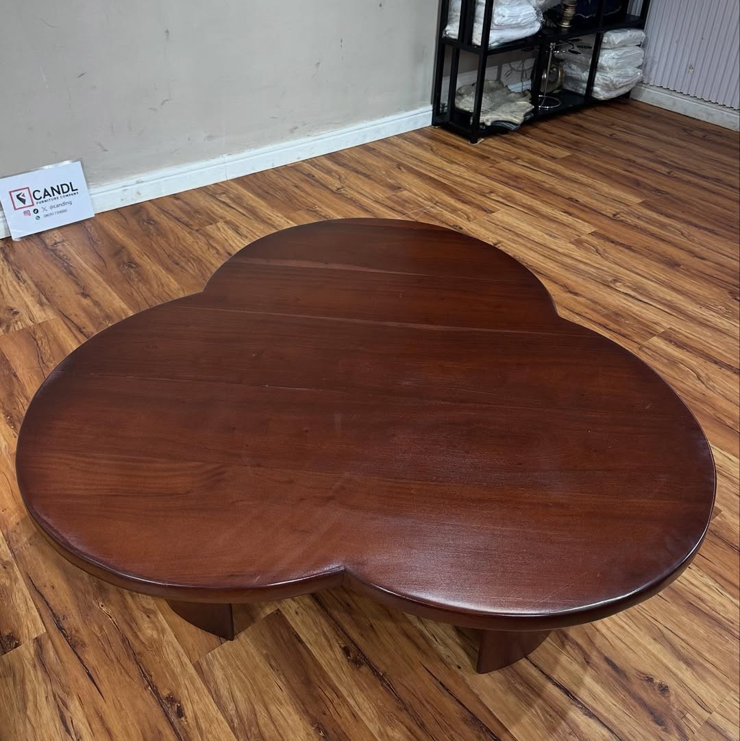 Clover-shaped wooden center table