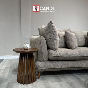 L-Shape Sofa, paired with a sleek center table and two side stools