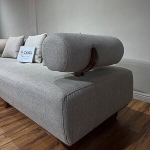 4-seater sofa with a sturdy wooden base and stylish wooden stand