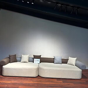 3-tone( beige, brown, and grey hues) 5-seater modular sofa combines