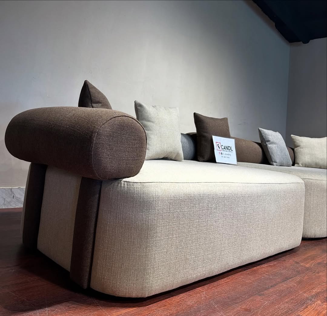 3-tone( beige, brown, and grey hues) 5-seater modular sofa combines
