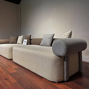 3-tone( beige, brown, and grey hues) 5-seater modular sofa combines