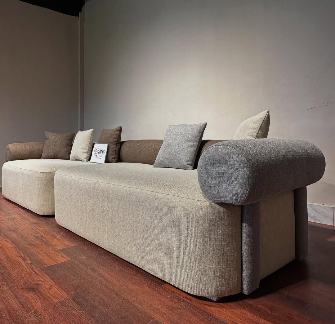 3-tone( beige, brown, and grey hues) 5-seater modular sofa combines